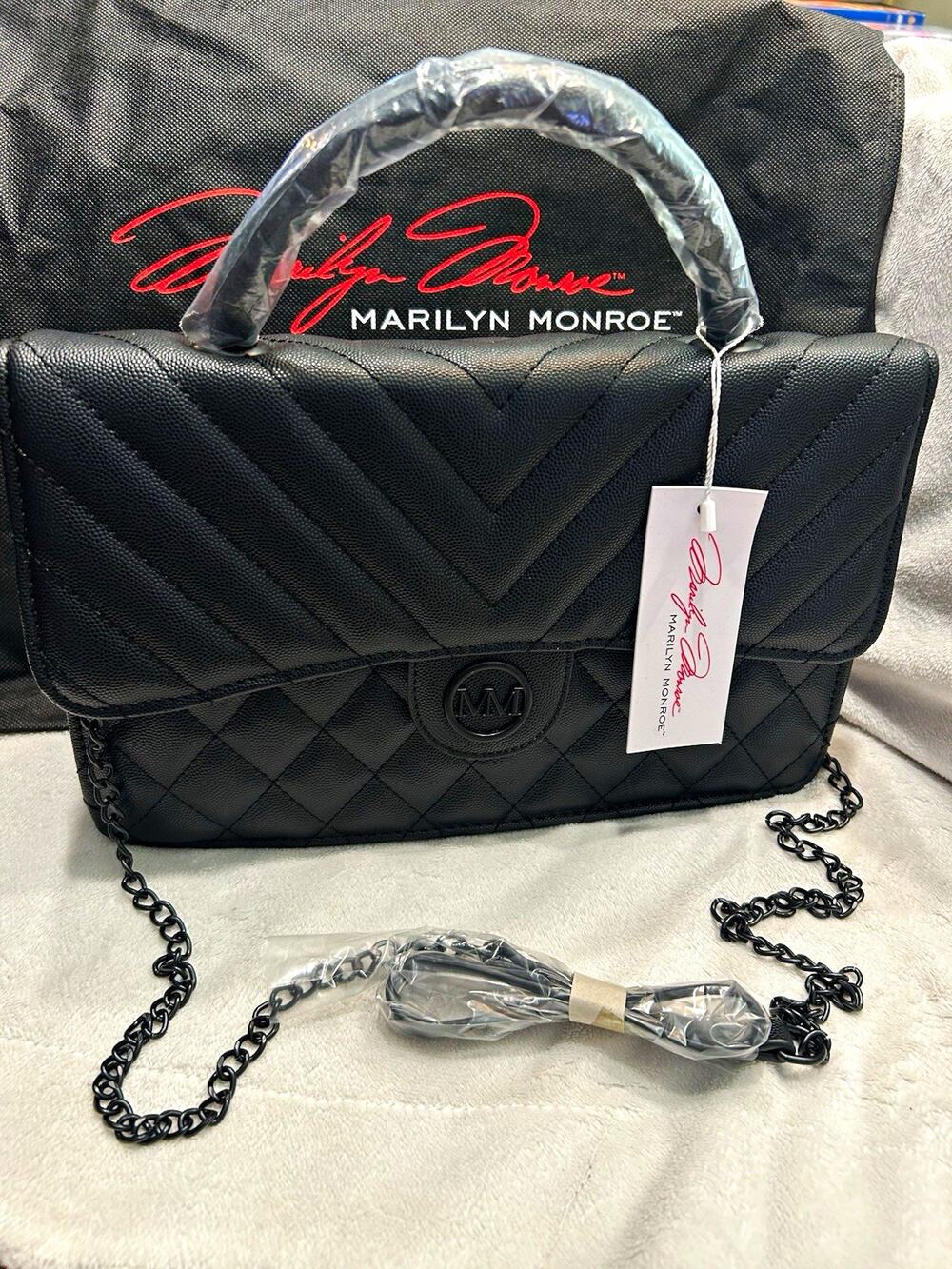 Marilyn Monroe MM Black Quilted Satchel Handbag Top Handle Crossbody NWT